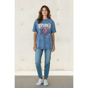 Romwe Spider Billiard Balls Graphic Blue T-shirt Unisex Size S #462